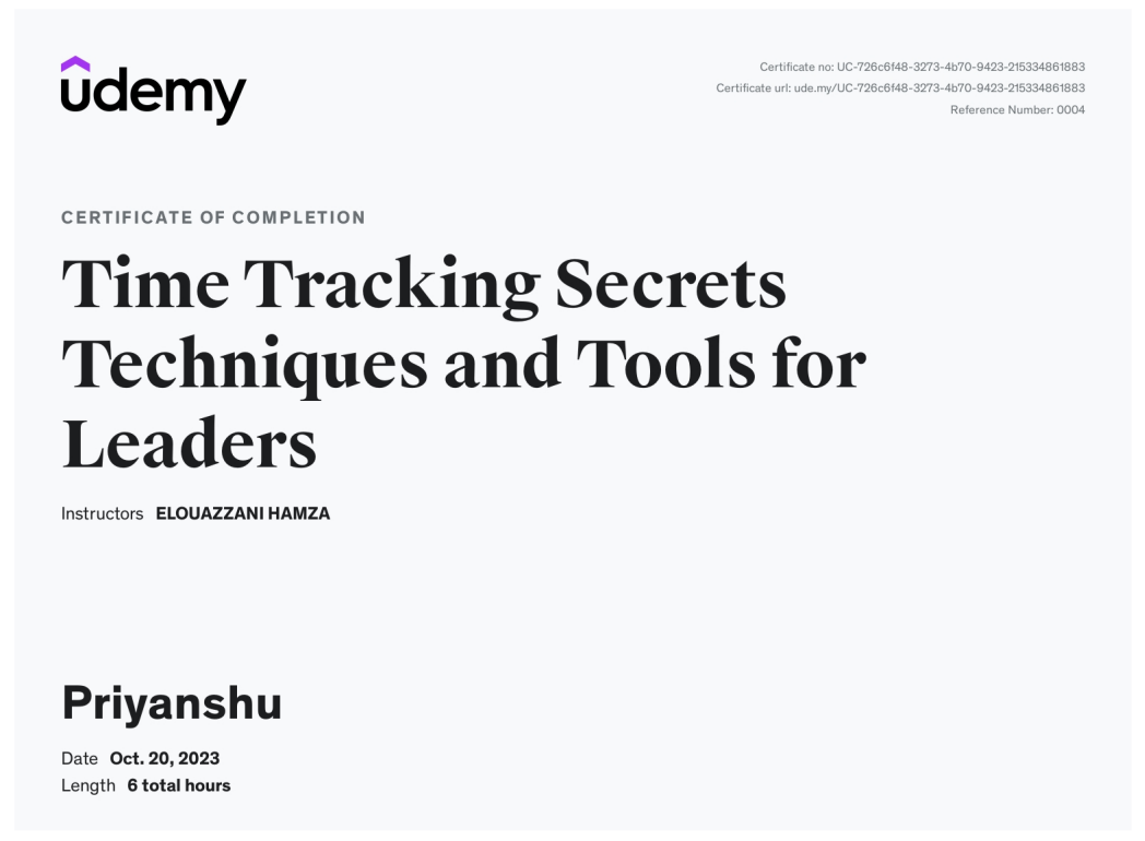 Time Management certificate