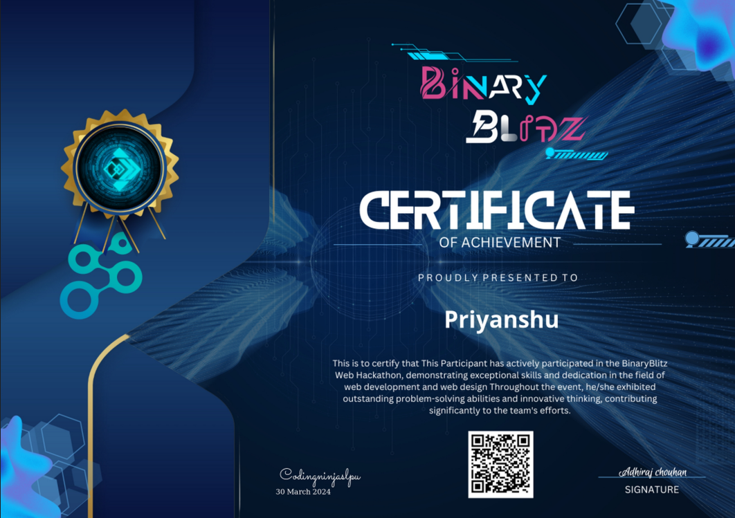 Binary Blitz participation certificate