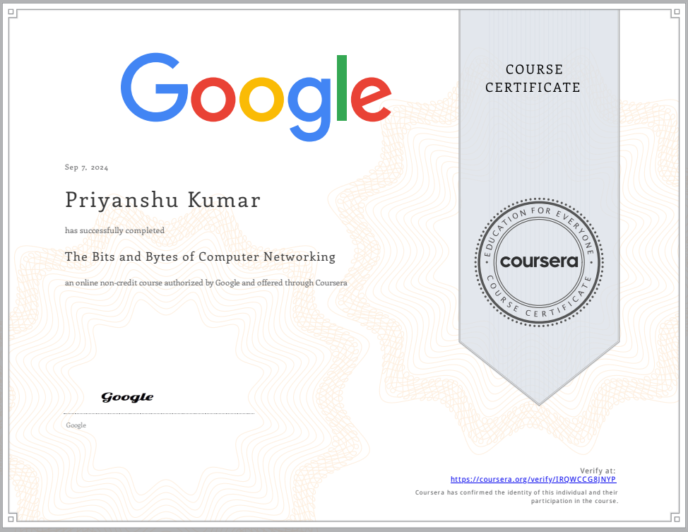 Bits and Bytes (Networking) certificate