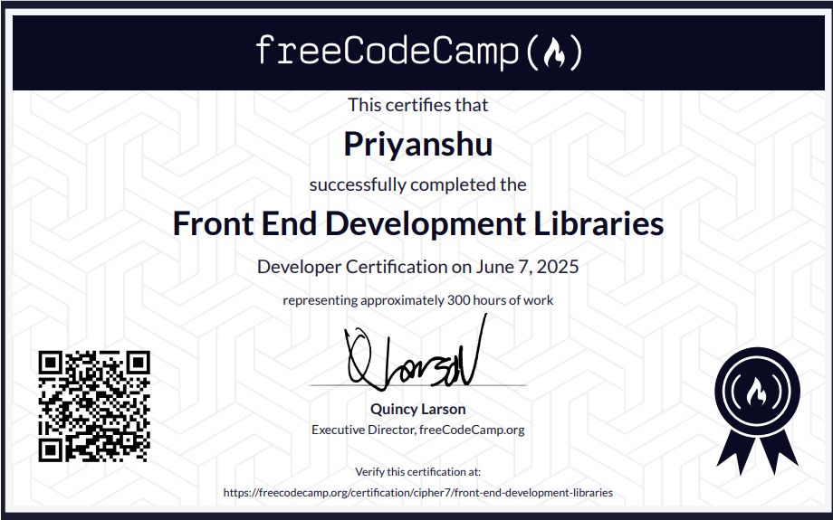 Front End Development Libraries certificate